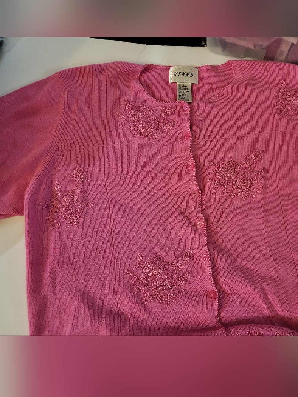 Jenny Pink Embroidered Button-Front Cardigan sz XL -1285-265